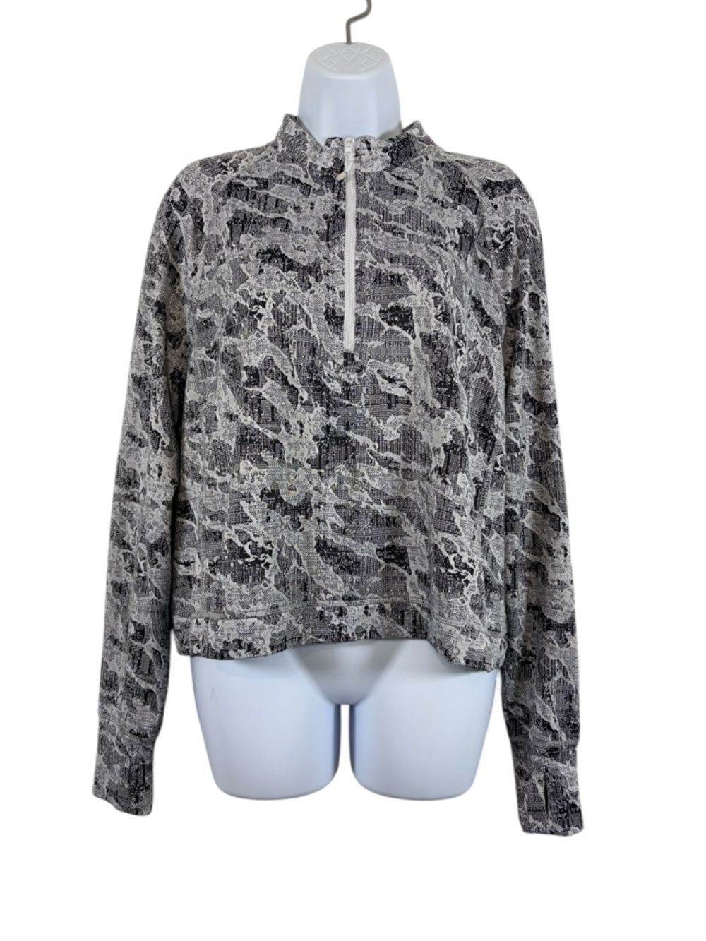 Spyder Half Zip Pullover Cropped Top Black White Print Long Sleeve Athletic